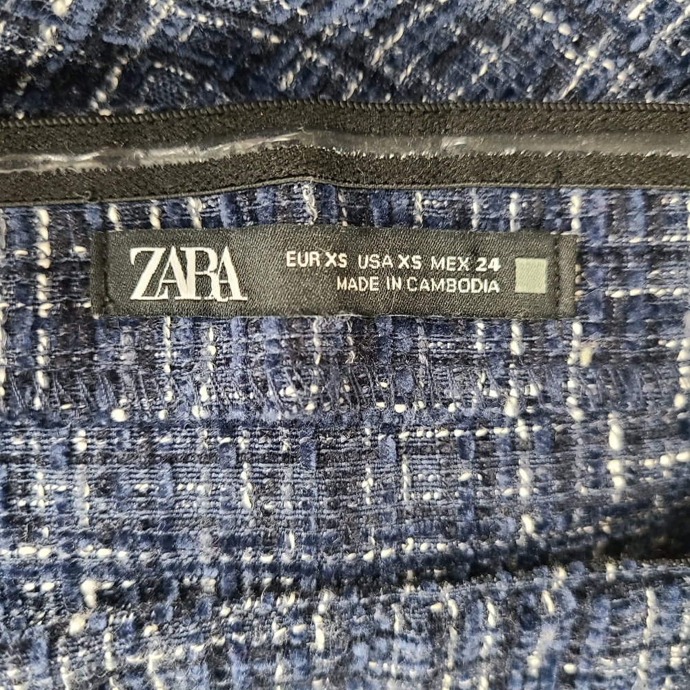 Zara Navy Blue Tweed Off The Shoulder Top - Picture 10 of 10